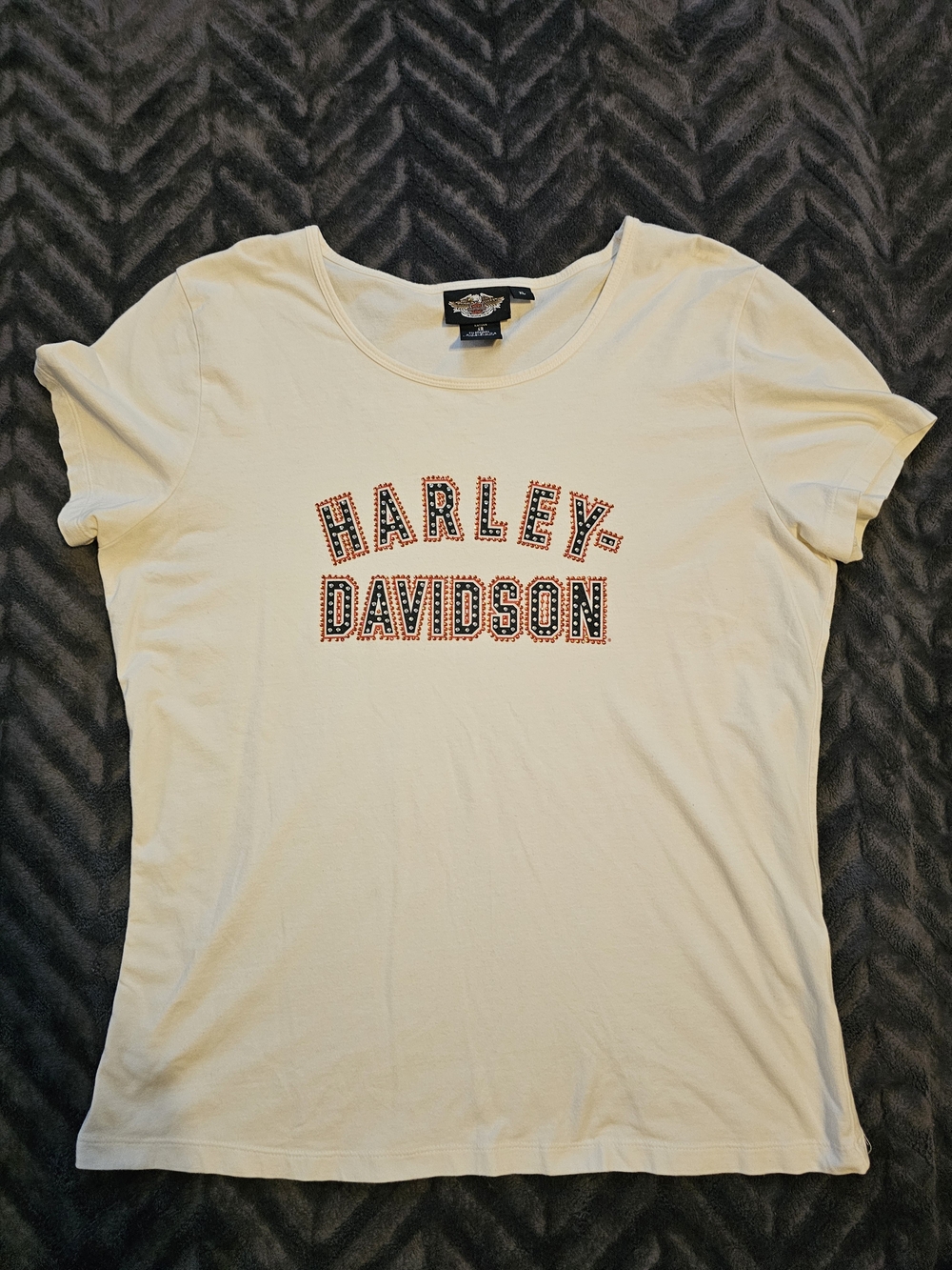 🏍️ Harley-Davidson Women’s Rhinestone Studded Logo T-Shirt – Size XL